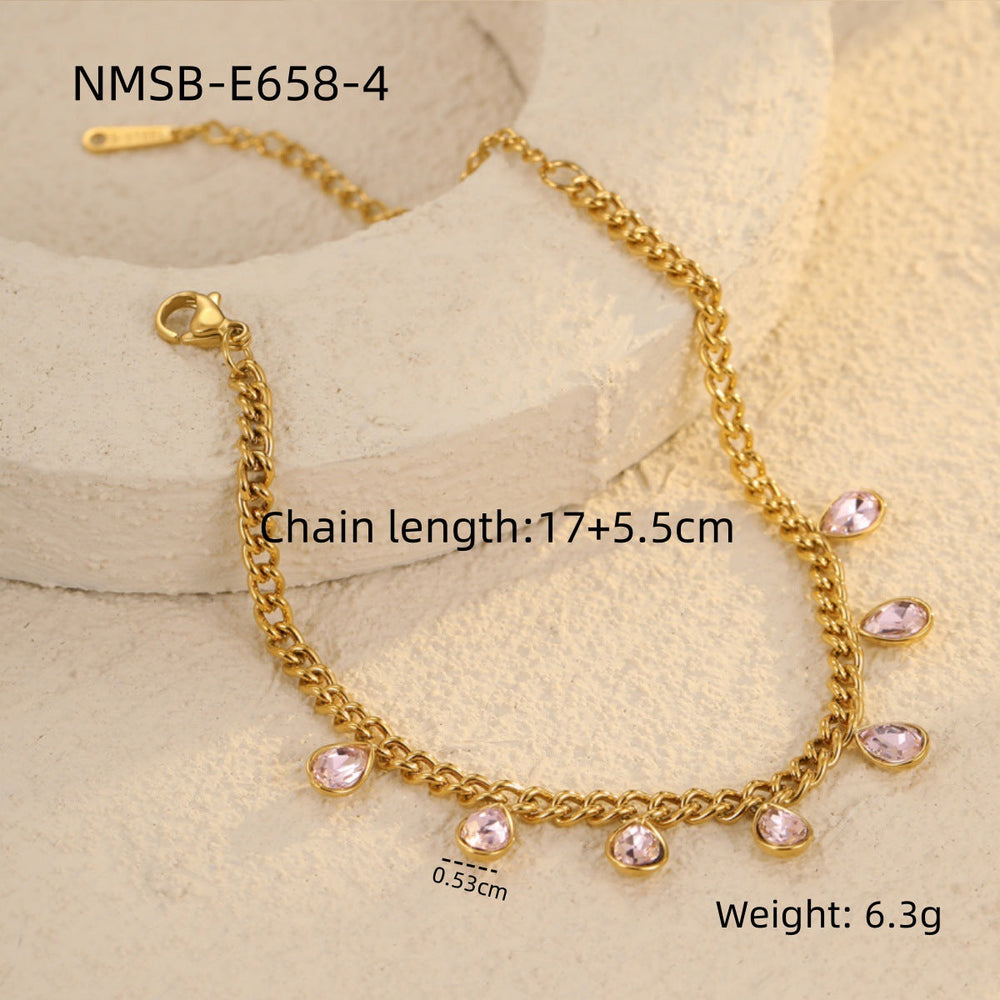 Classic All Match Stainless Steel Bracelet High Grade Colored Loving Heart Geometric Abstract Rhinestone Tassel Titanium Steel Jewelry