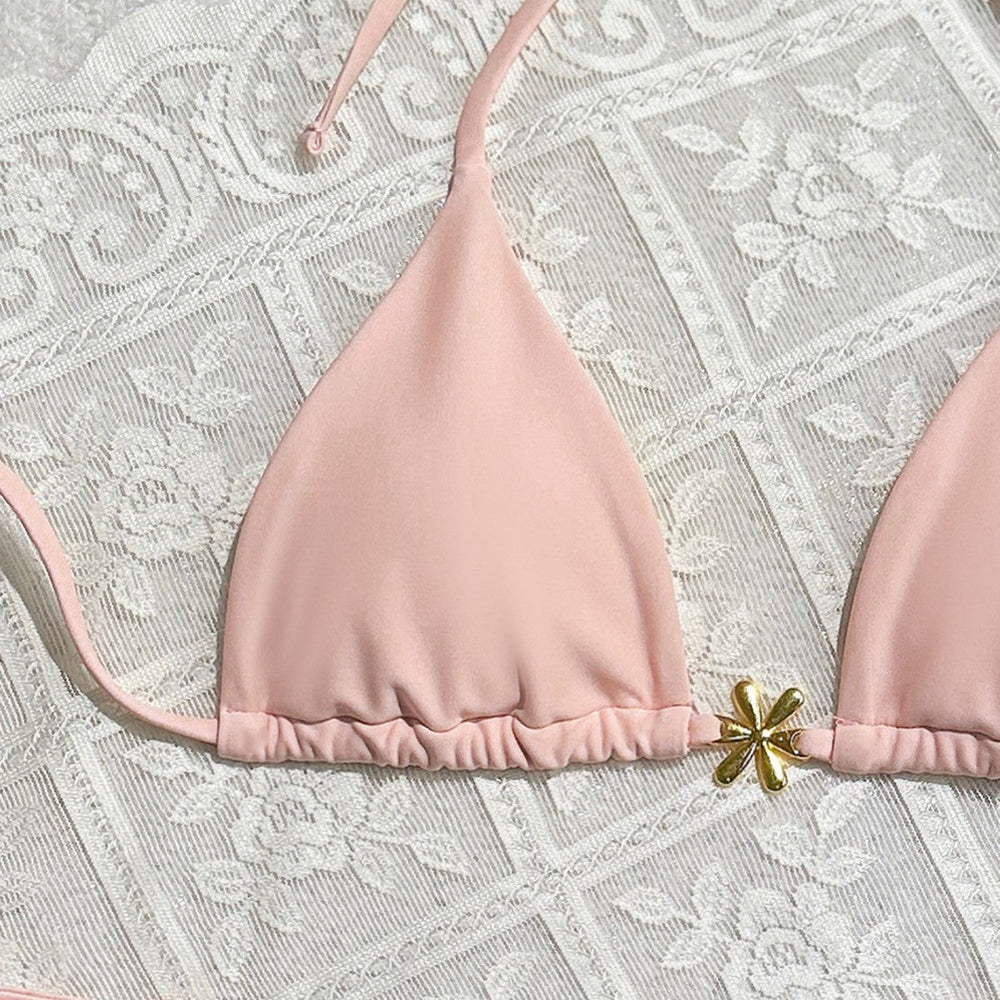 Sexy Exposed Back Women Summer Beach Solid Color Bikini