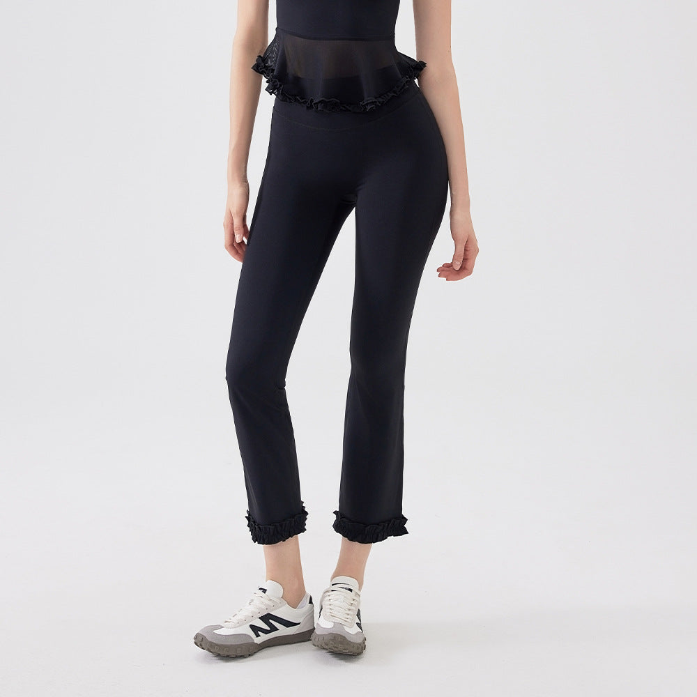 High Waist Lace Slimming Smoke Tube Cropped Pants Slim Fit Yoga Pants Women Hip Lifting Running Workout Pants Fitness Pants