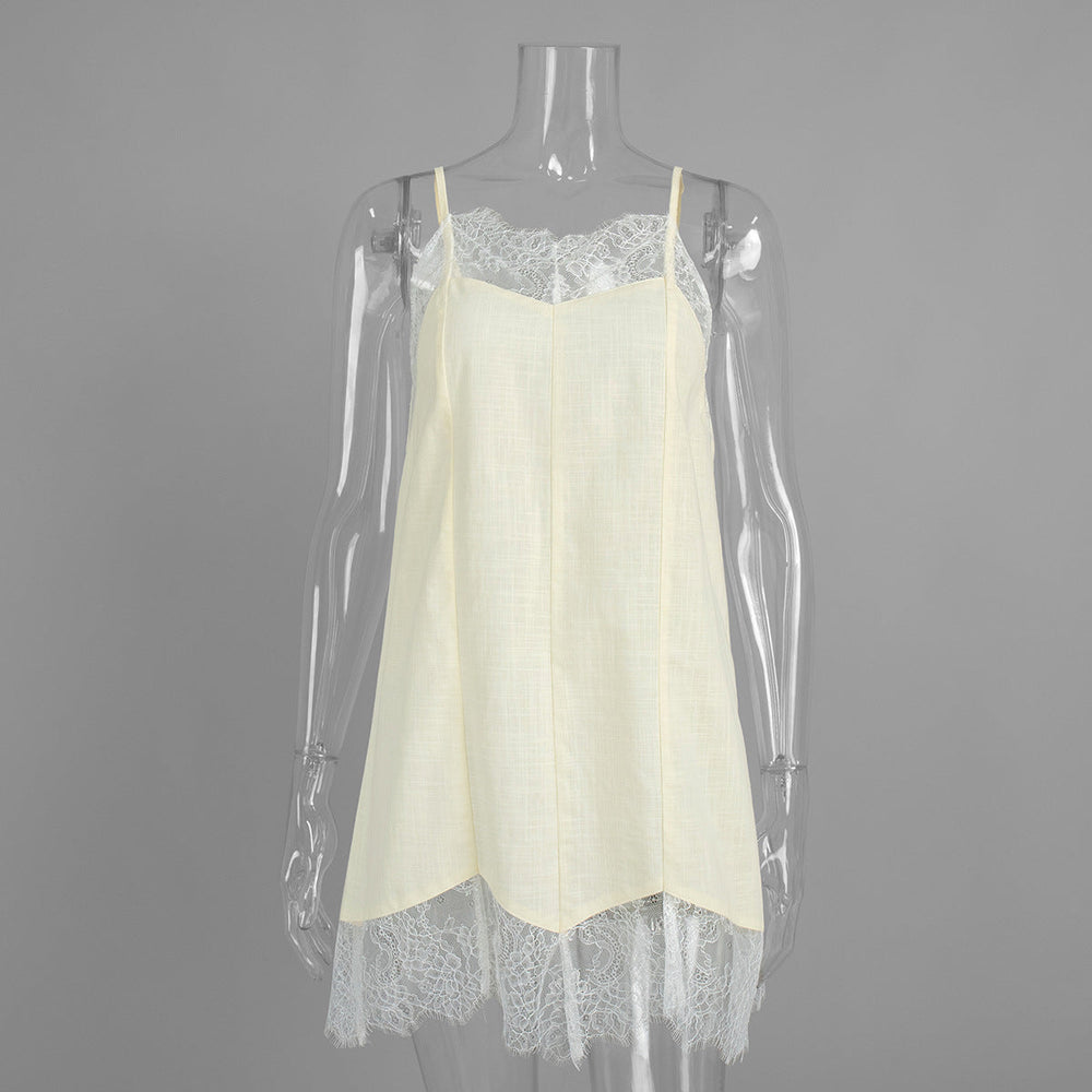 Lace Stitching Cami Dress Summer Lazy Lace Lace Spaghetti Strap Dress