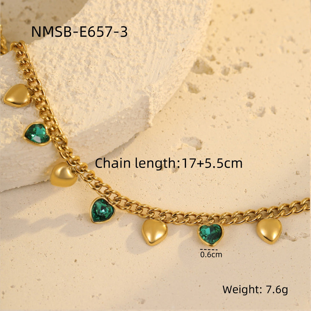 Classic All Match Stainless Steel Bracelet High Grade Colored Loving Heart Geometric Abstract Rhinestone Tassel Titanium Steel Jewelry