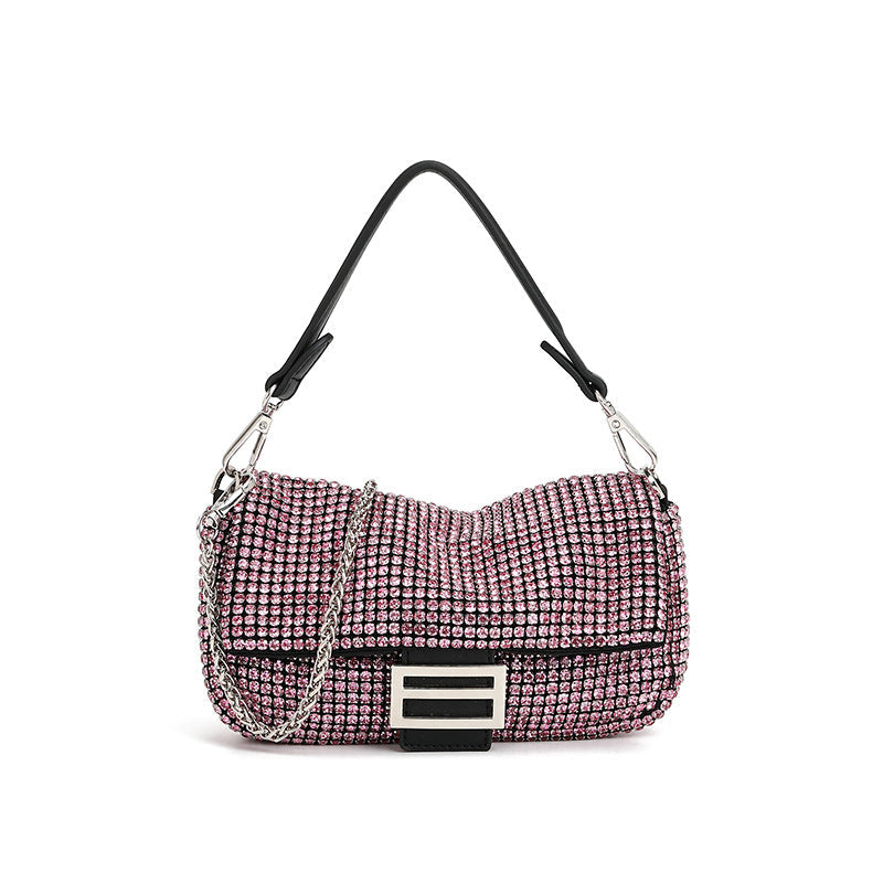 Diamond Embedded High Grade Shoulder Messenger Bag Fashionable Dinner Bag Niche Full Diamond Portable Underarm Bag Women