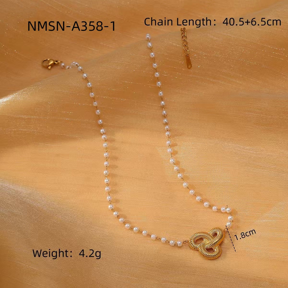 Pearl Bow Titanium Steel Necklace Women Light Luxury High Sense Stainless Steel Embellished
