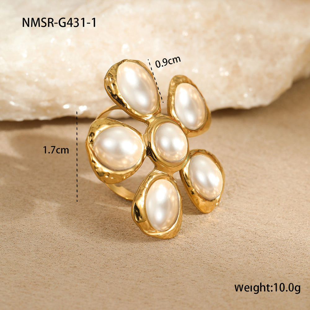 Vintage 18K Gold Stainless Steel High Grade Cat Eye Hammer Pattern Floral Earrings Eardrops