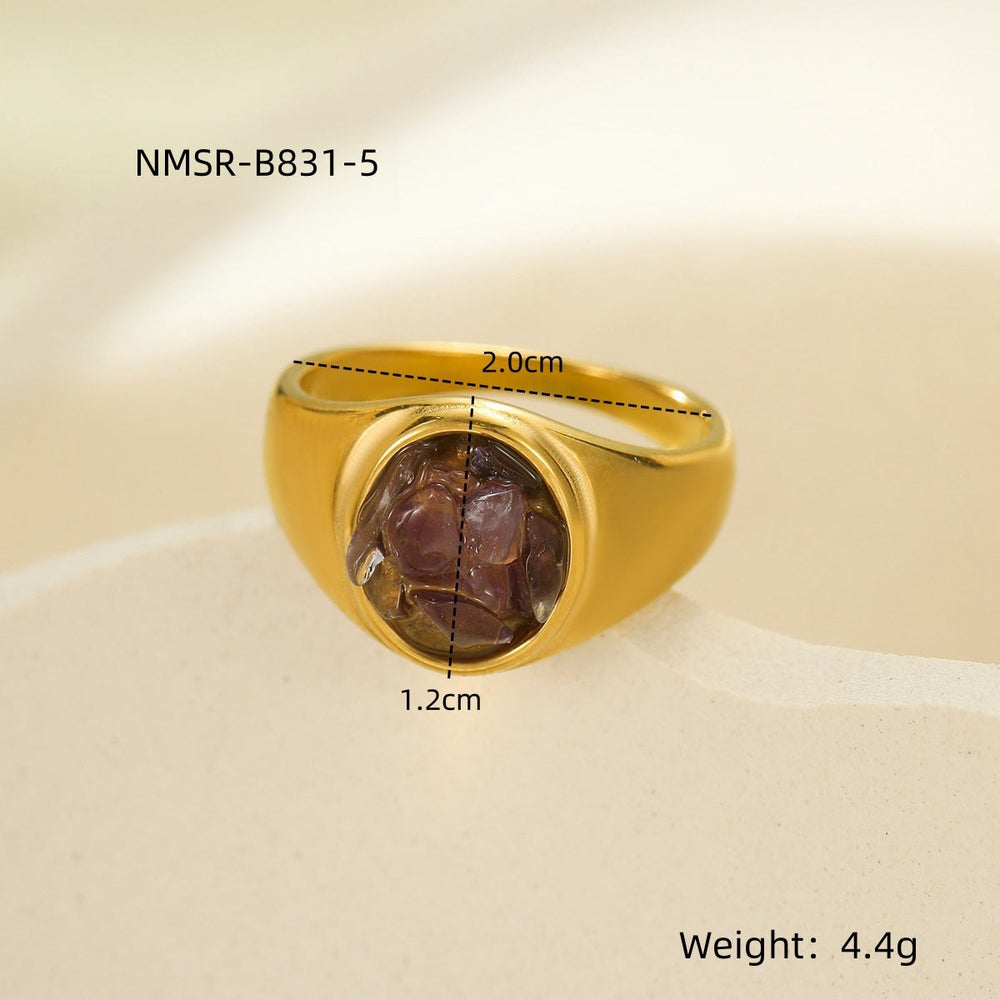 All Match High Grade Stainless Steel round Inlaid Natural Stone Non Fading Women Ring