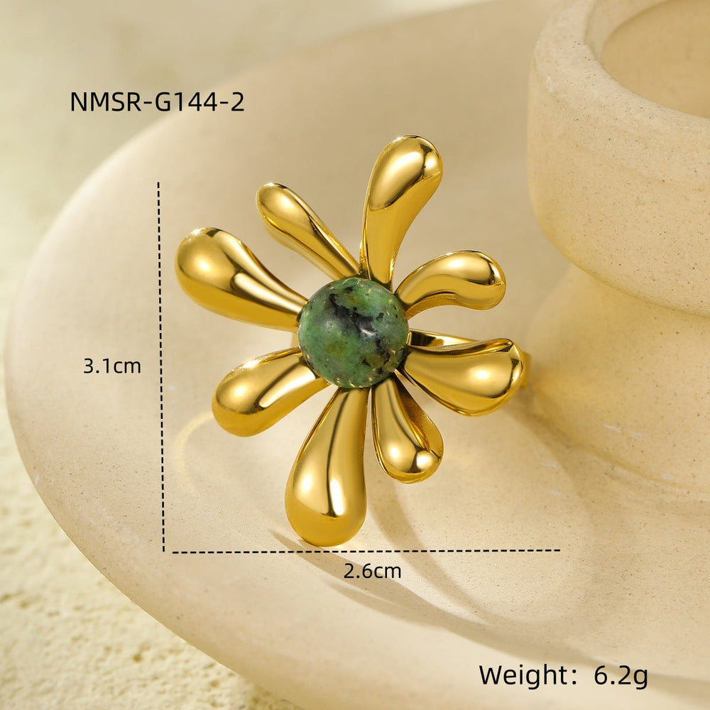 Irregular Asymmetric Petals Trendy Stainless Steel Open Ring Light Luxury High Sense Ring Women