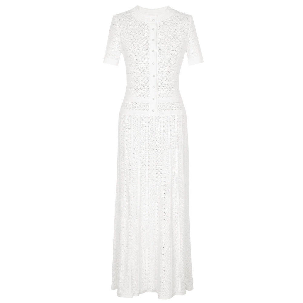 Bright Silk Summer Fashionable Knitted Slim Slimming Short Sleeve Maxi Dress for Women