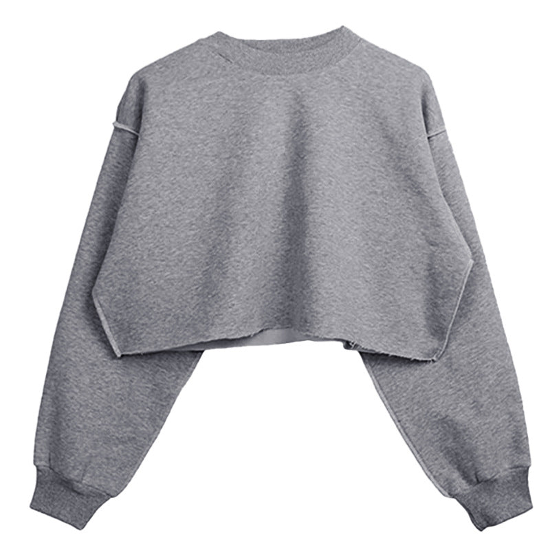 Fleece Lined Long Sleeved Fitness Yoga Wear Top Sports Cropped Short Sweatshirt Women