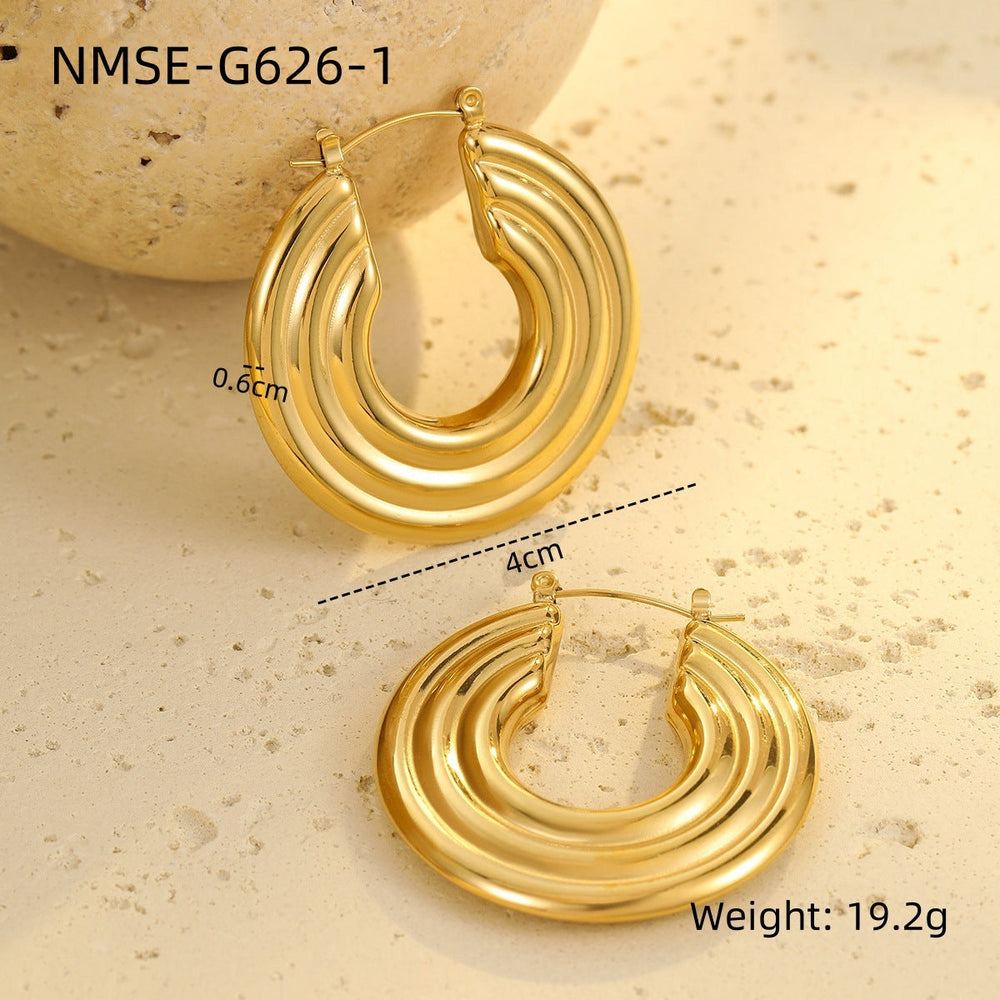 Texture Stainless Steel Earrings Retro High-Grade Hollow Out Cutout 18K Gold Titanium Steel Earrings Ornament