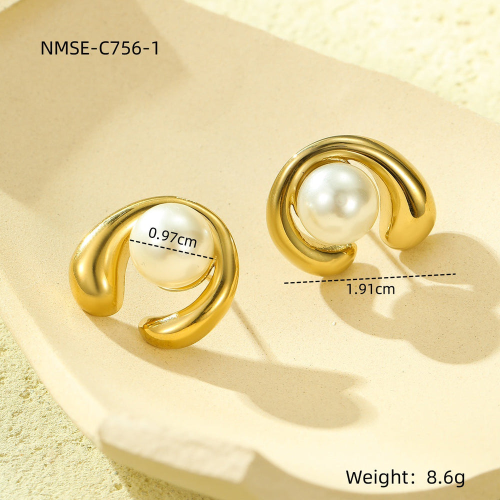Pearl Series Earrings Stainless Steel 18K Gold Plating Stud Earrings Elegant Floral Earrings