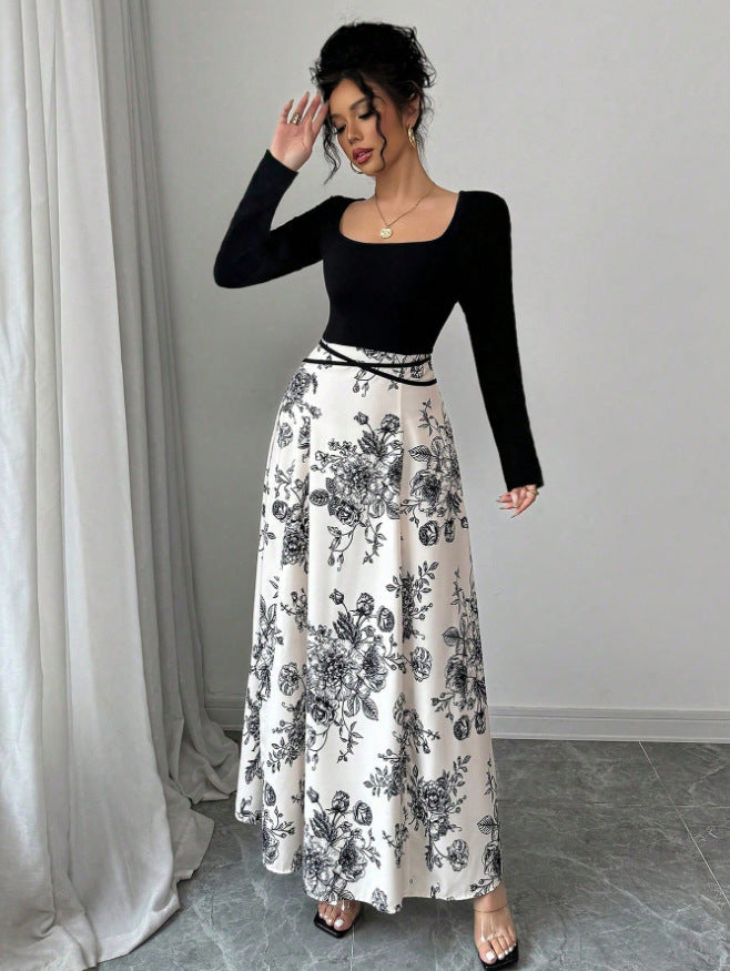 Women Dress Summer Slimming Lace up Floral Dress
