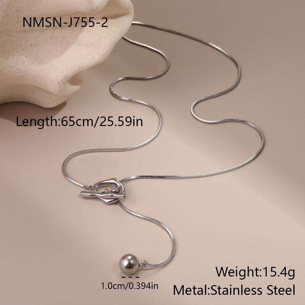 Geometric Abstract round Embellished Stainless Steel Necklace Long Y Shaped Chain Design Simple Necklace