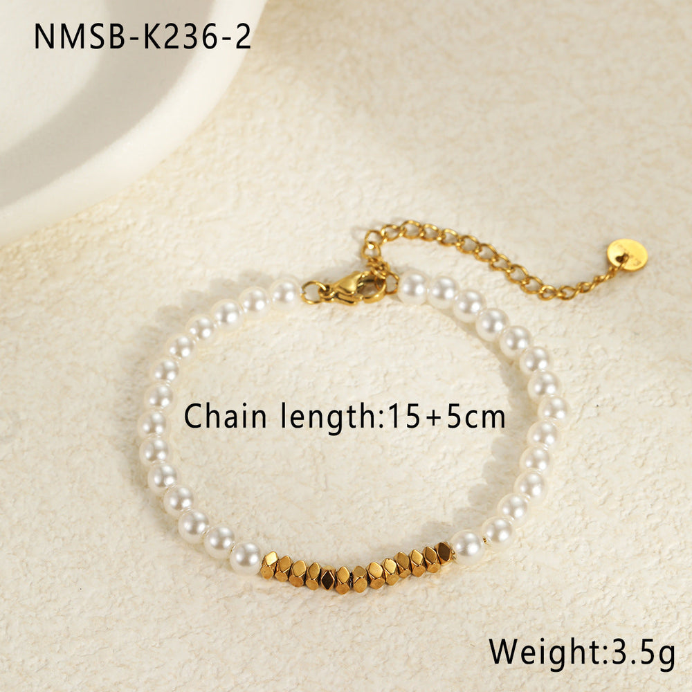 Elegant Baroque Shaped Imitation Pearl Stainless Steel Bracelet Earrings Twin Exquisite Jewelry