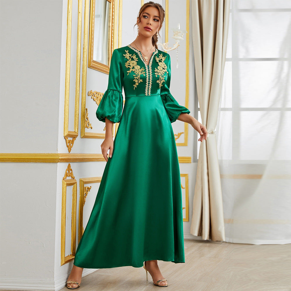 Middle East Muslim Women Clothing Party Gathering Applique Dress Gown