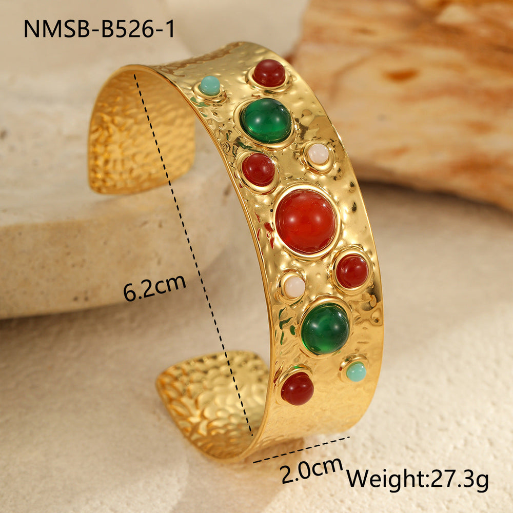 Medieval Titanium Steel Bracelet Color Natural Stone Special Interest Design Stainless Steel Open Ended Bracelet