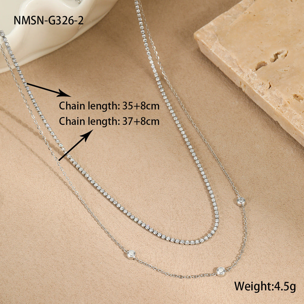 Ornament Inlaid Zircon High Grade Titanium Steel Twin Necklace Non Fading French Exquisite Necklace