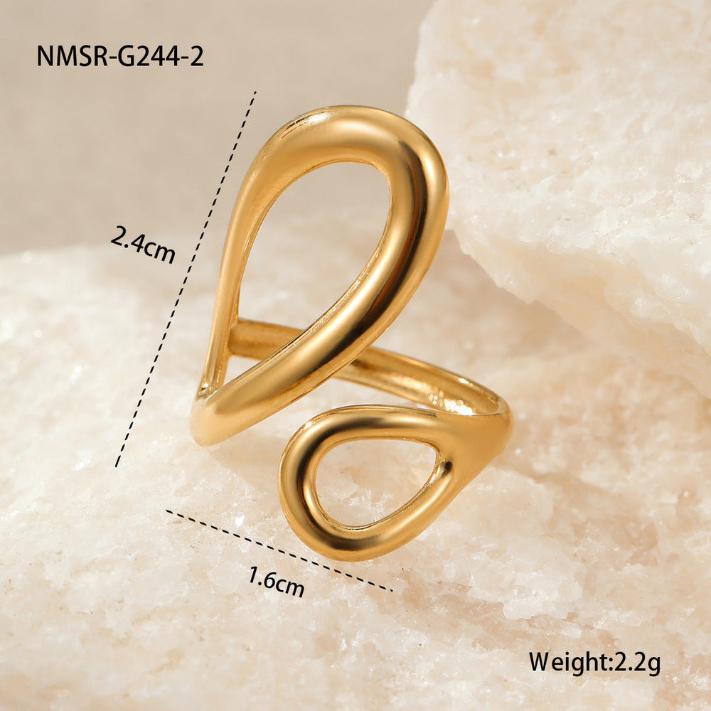 Fashionable Trendy Cool Design Stainless Steel Ring 18K Gold Simple Advanced French Finger Ring Jewelry