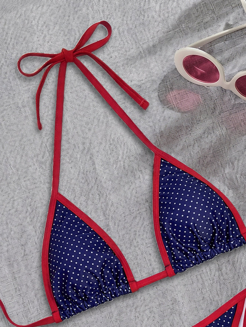 Contrast Color Printed Swimsuit Halter Strap Seaside Bikini Sexy Split Low Waist Bikini