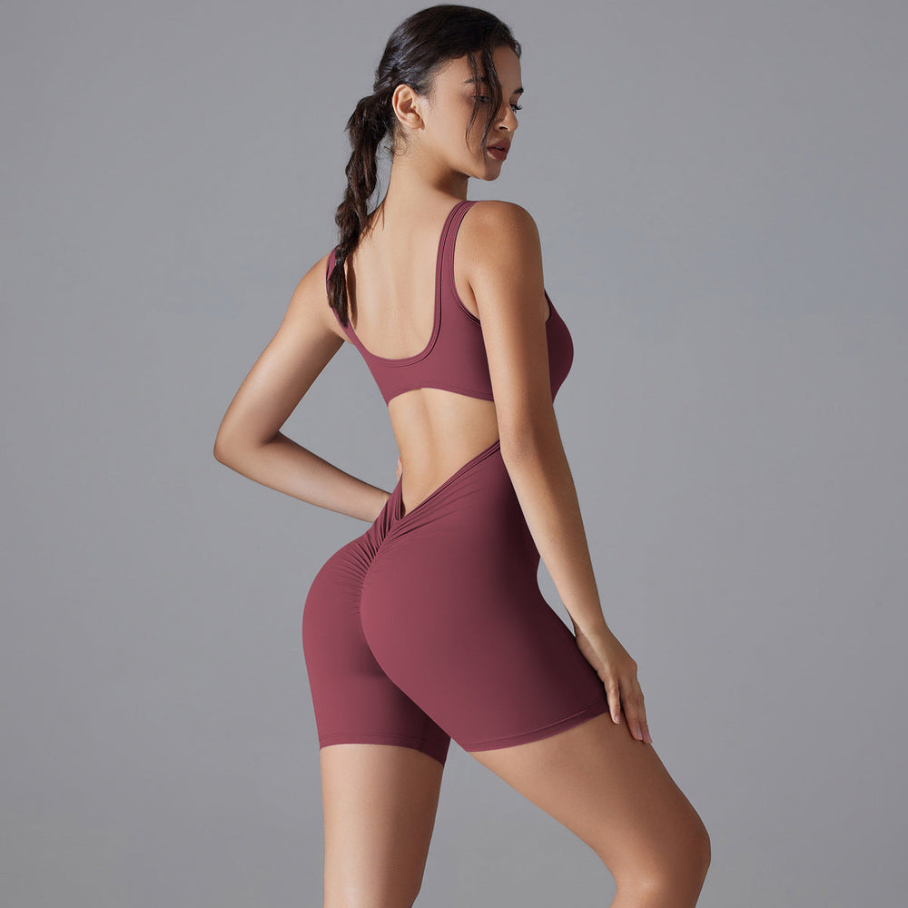 Sexy V Shaped Back Waist Romper Yoga Clothes One Piece Belly Contracting Close Fitting Sports Back Shaping Jumpsuit Women