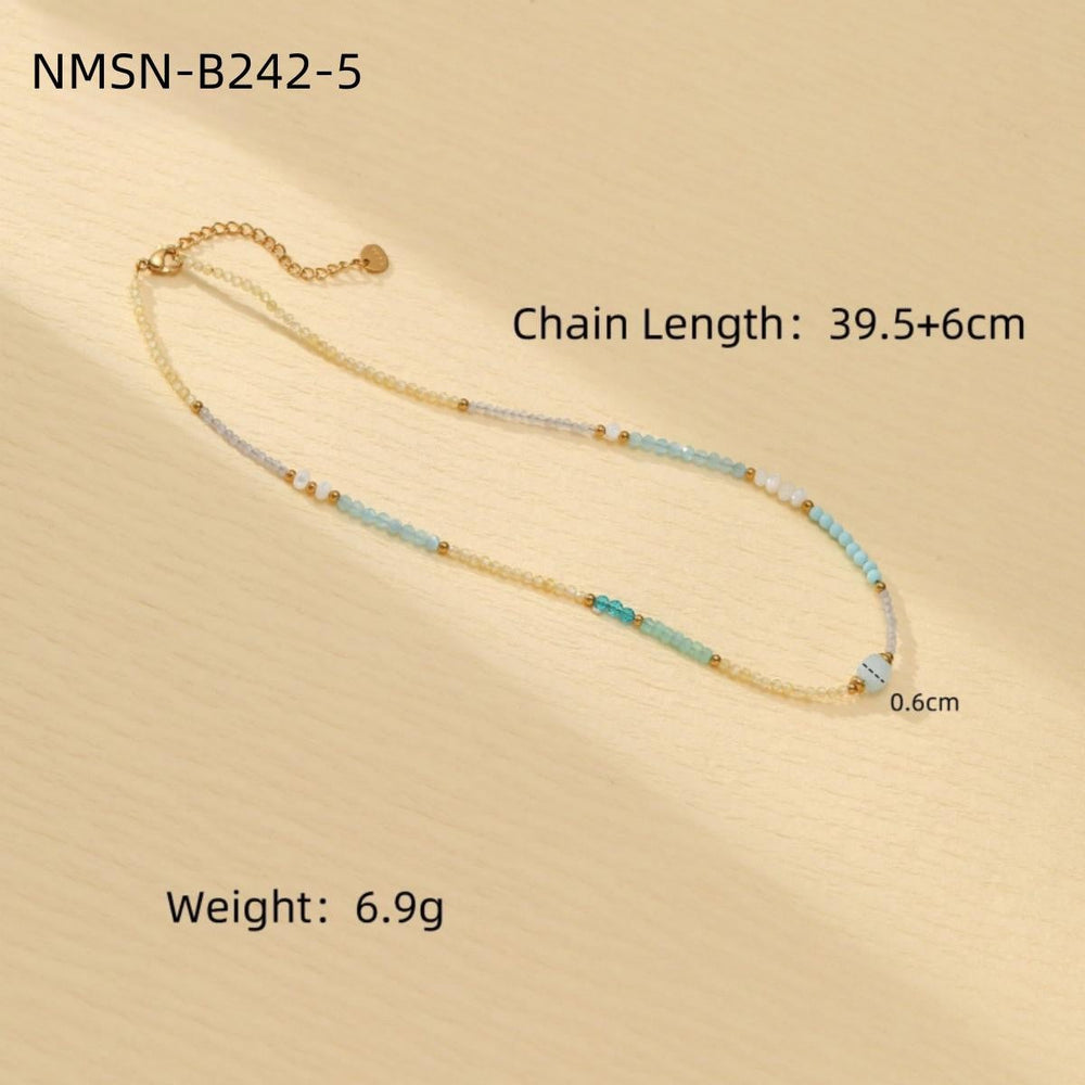 Blue Color Natural Stone Handmade Beaded Titanium Steel Necklace Affordable Luxury All Match Freshwater Pearl Embellished