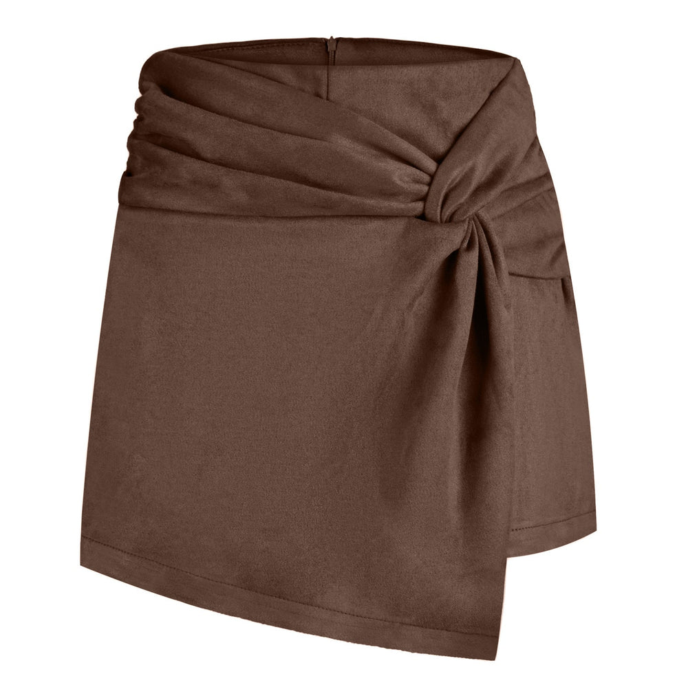 Women Skort Suede Kinked Pantskirt Heap Pleated Irregular Asymmetric Pantskirt Short Skirt