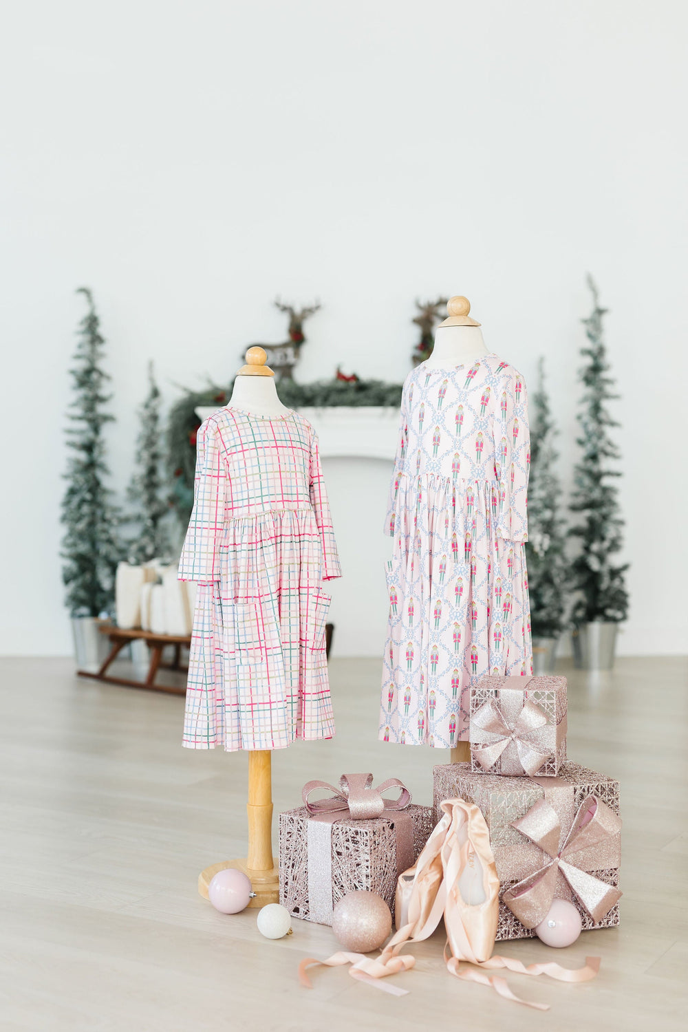 Pink Nutcracker 3/4 Sleeve Pocket Twirl Dress