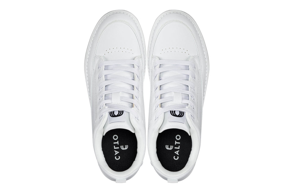 CALTO - Q272  - 2 Inches Taller (White & Gum Sole) -Elevated Leatherette Micro-Perforated Sneakers
