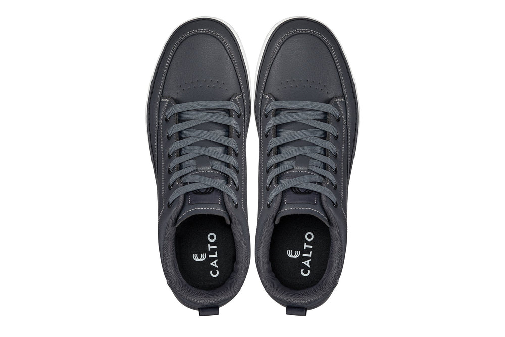 CALTO - Q273  - 2 Inches Taller (Cement Grey) -Elevated Leatherette Micro-Perforated Sneakers