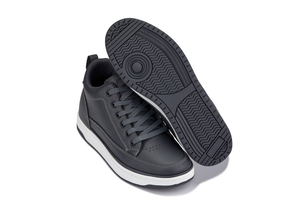 CALTO - Q273  - 2 Inches Taller (Cement Grey) -Elevated Leatherette Micro-Perforated Sneakers
