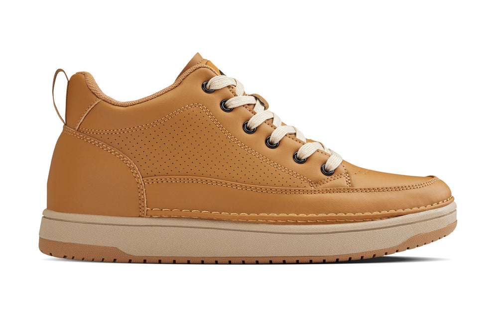CALTO - Q274  - 2 Inches Taller (Camel Brown & Gum Sole) - Elevated Leatherette Micro-Perforated Sneakers