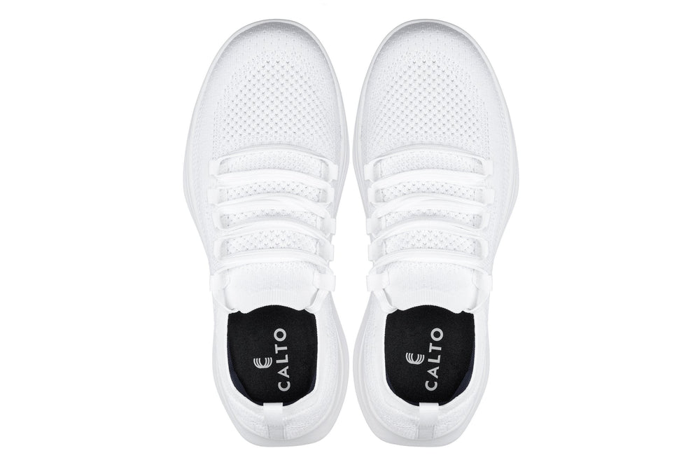 CALTO - QA061 - 2.4 Inches Taller (White/White Sole) - Lightweight Knitted Sneakers