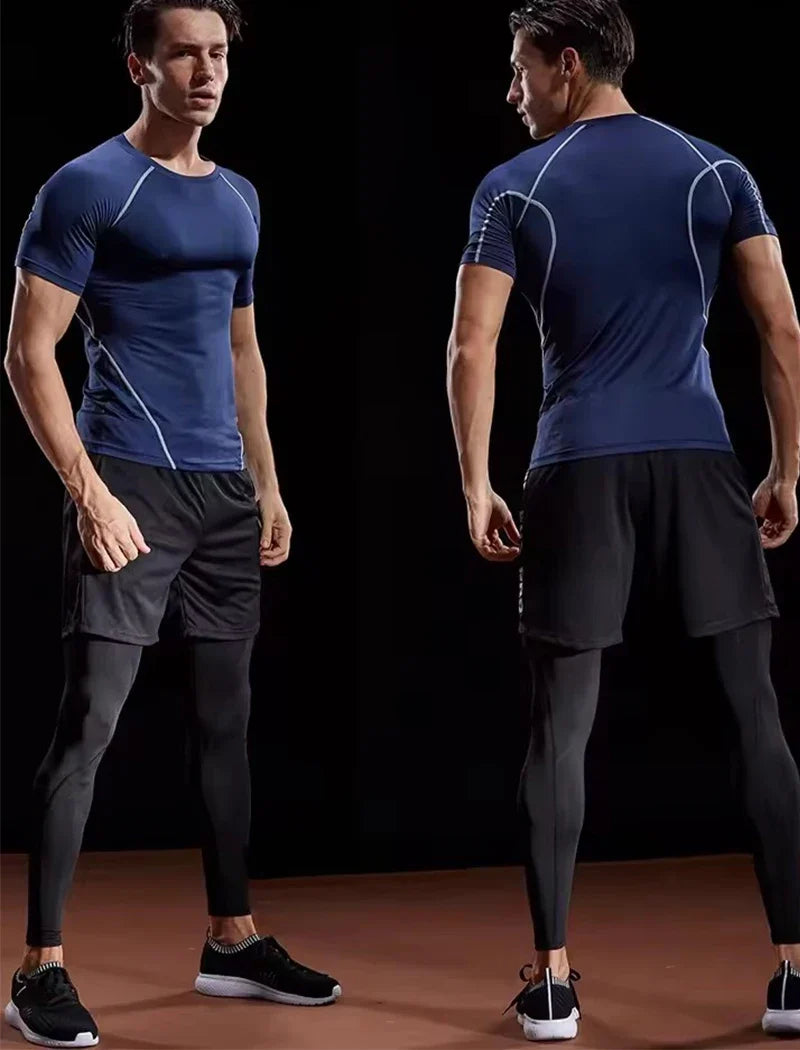 Men's Compression T-Shirt Summer Sportswear Running T shirt Elastic Quick Dry Sport Tops Tee Athletic Gym Workout T Shirts Men