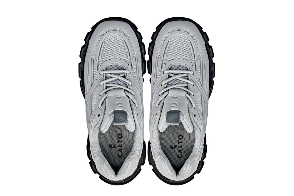 CALTO - S5281 - 2.6 Inches Taller (Cement/Translucent Onyx Sole) - Chunky Sole Sporty Sneakers