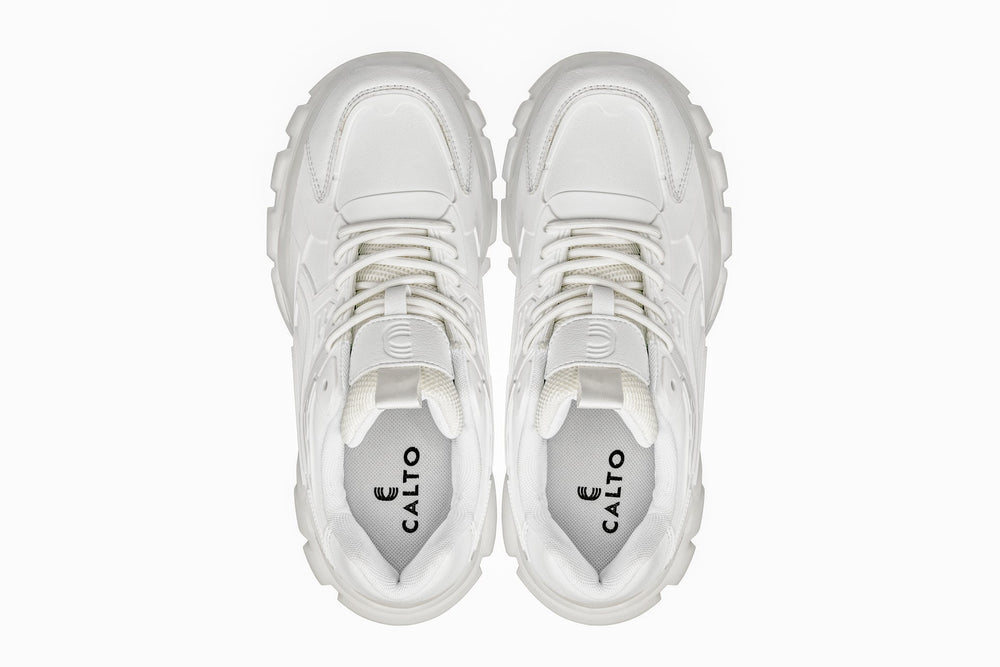 CALTO - S5285 - 2.6 Inches Taller (White/Translucent White Sole) - Chunky Sole Sporty Sneakers