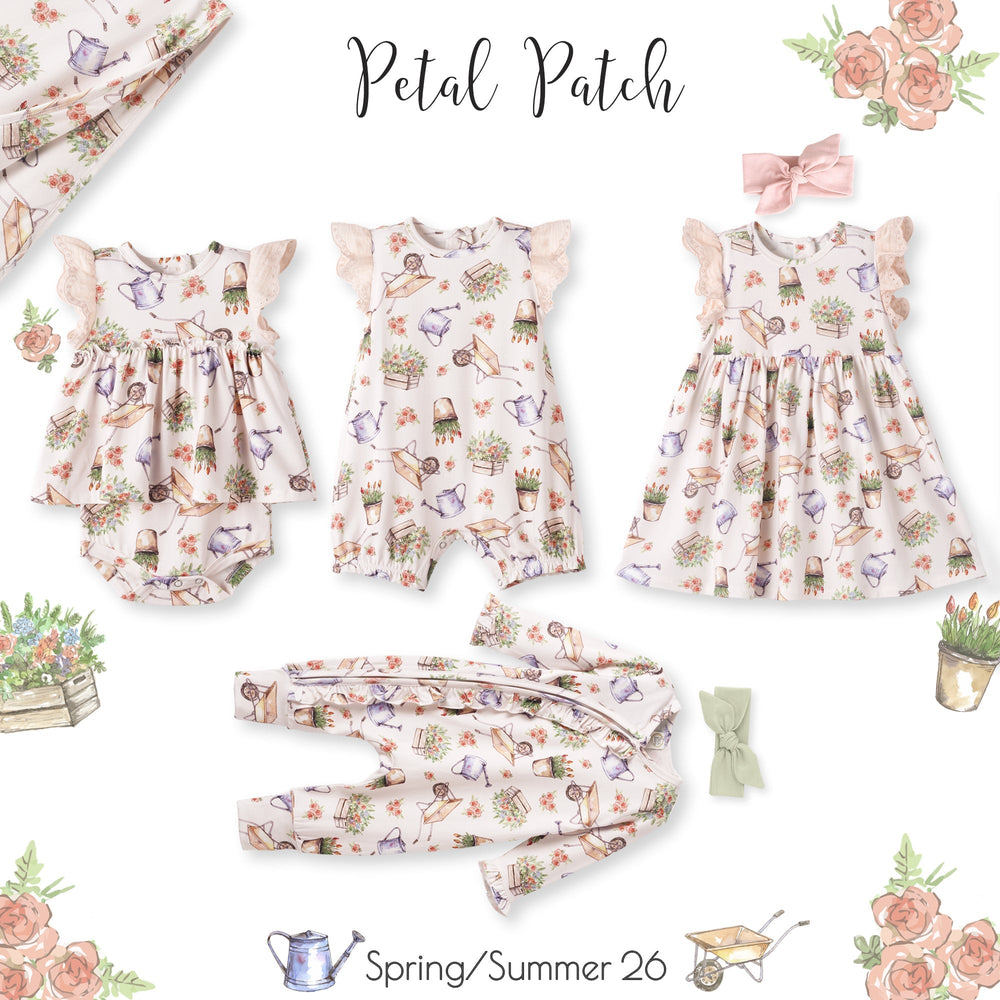 Petal Patch Baby Girl Romper – Bamboo One-Piece with Eyelet Tesa Babe