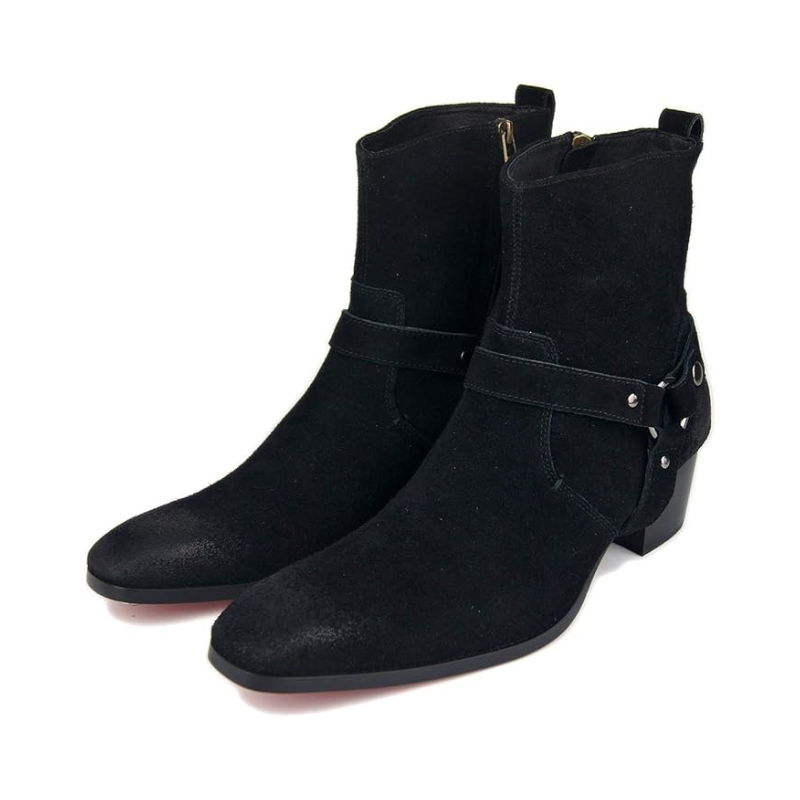 OSSTONE Men Chelsea Ankle Boots Leather Heeled Boots With Side Zipper Cuban Heel Dress Boots Disco Shoes OZ-JY002-suede