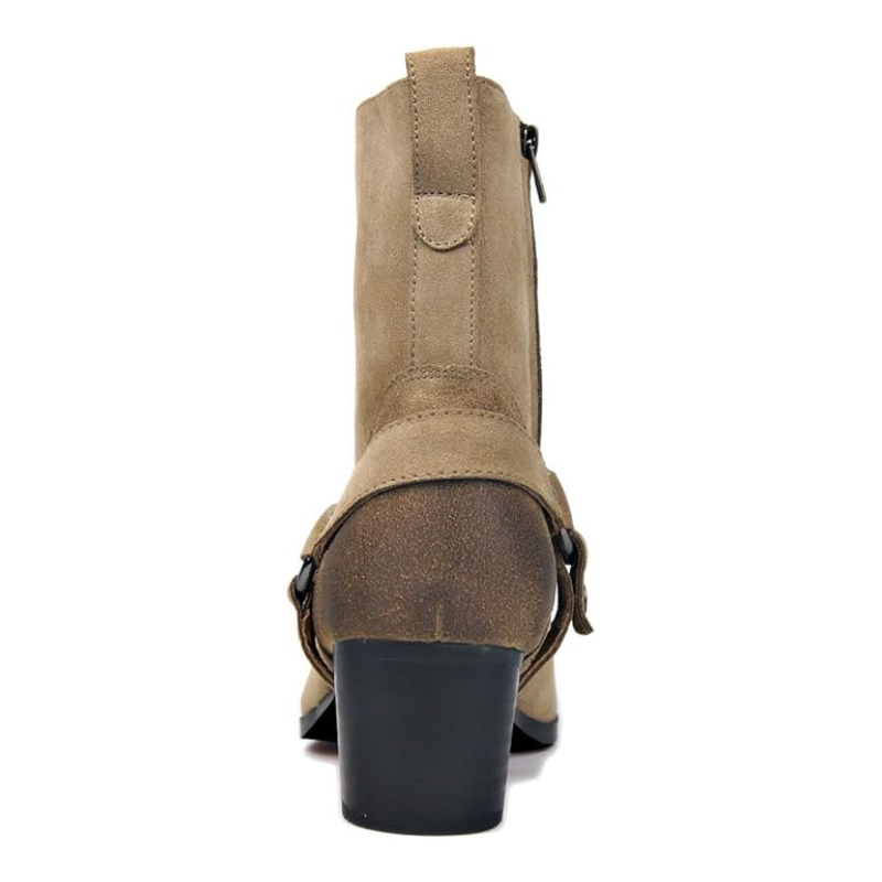 OSSTONE Men Chelsea Ankle Boots Leather Heeled Boots With Side Zipper Cuban Heel Dress Boots Disco Shoes OZ-JY002-suede