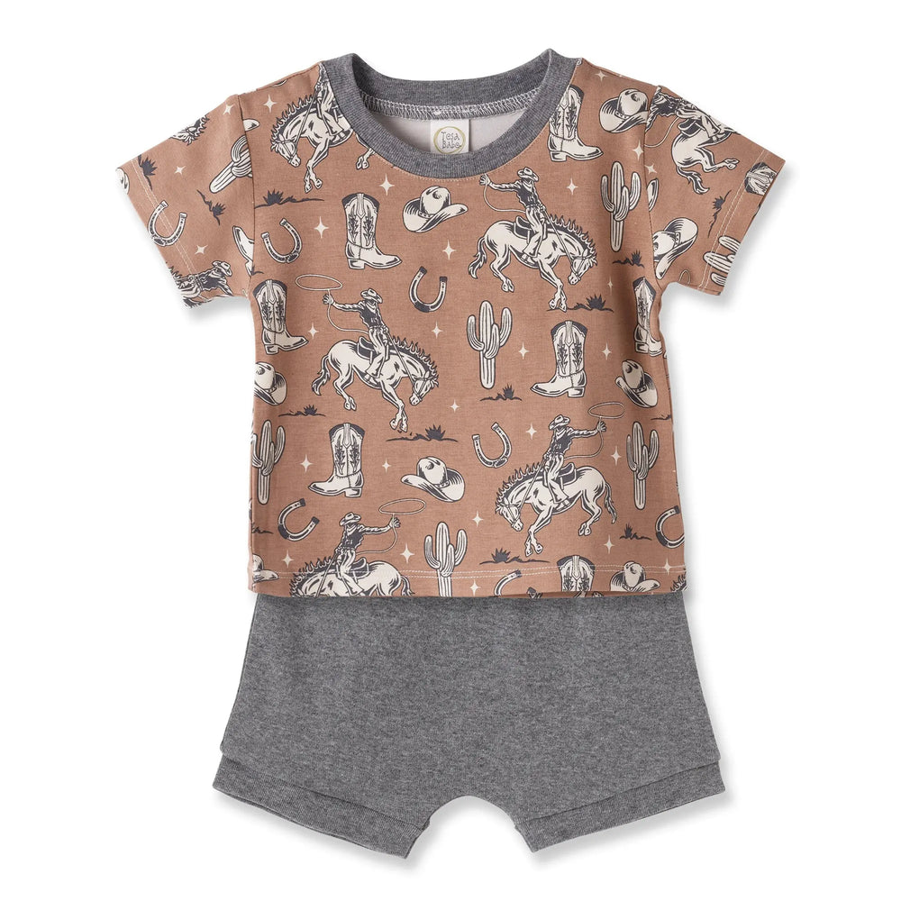 Wild Wrangler/Brown Western Bamboo Cotton Boys' Short Set Tesa Babe