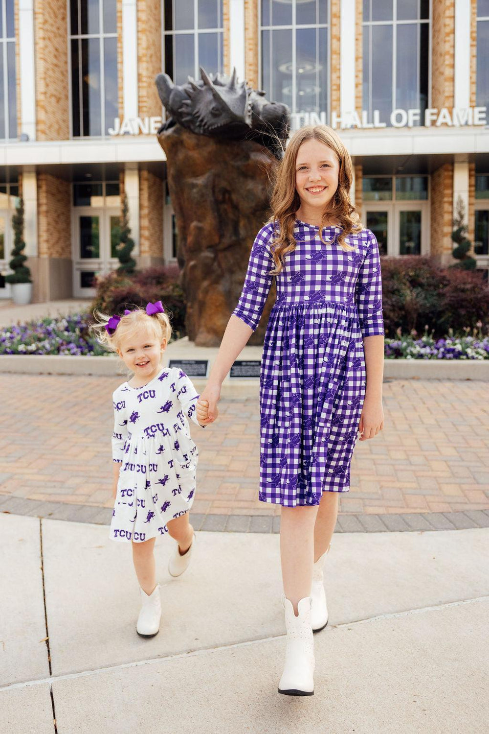 TCU Plaid Frog 3/4 Sleeve Pocket Twirl Dress