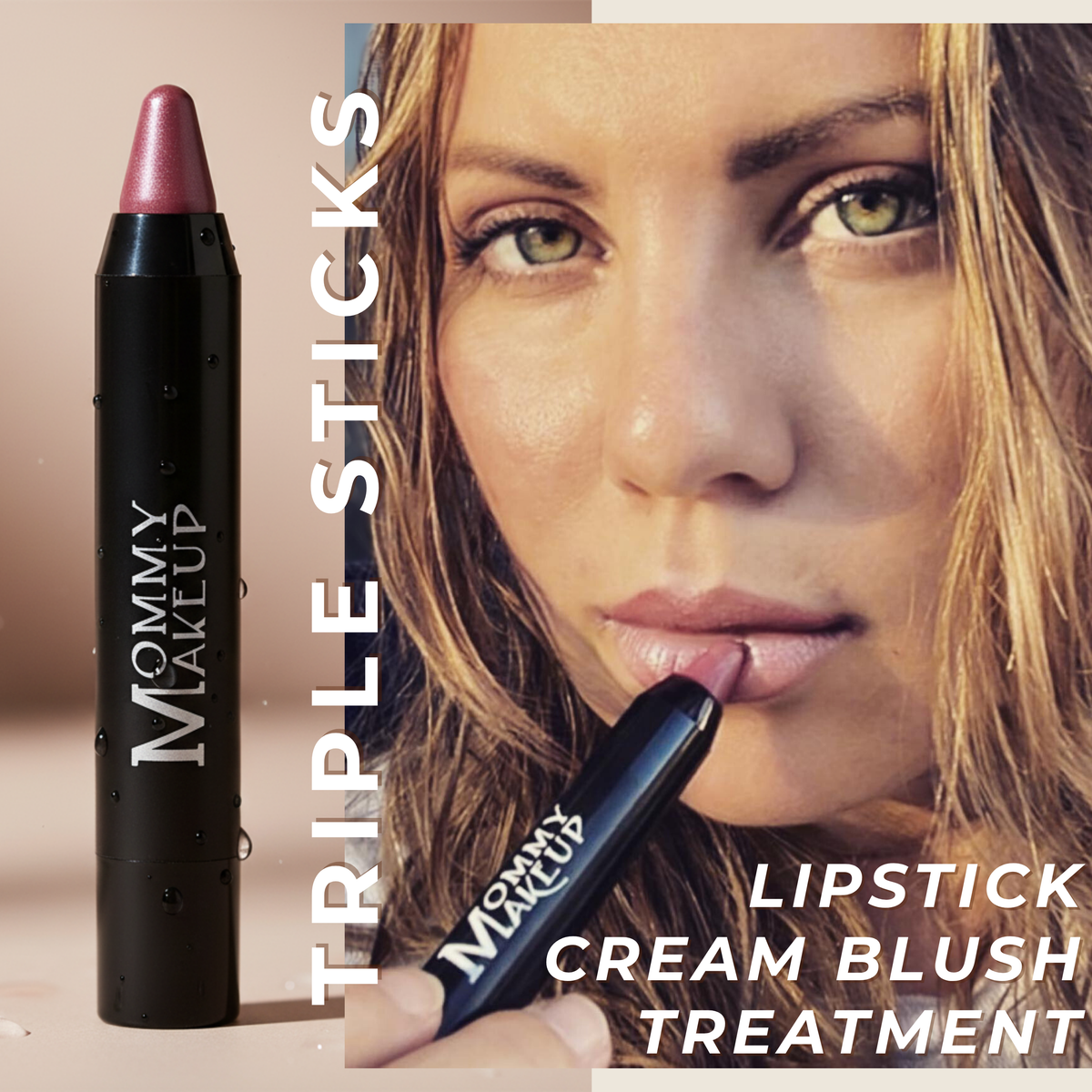 Triple Sticks Lipstick, Cream Blush, and Treatment in Riley Love - Snipetell