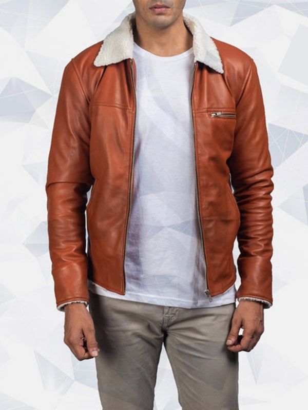 Tan Shearling Leather Jacket for Women