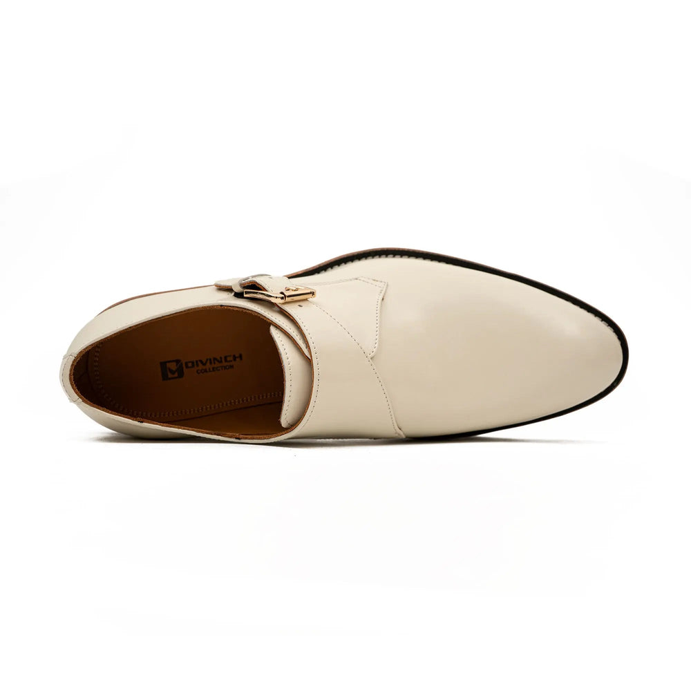 White Leather Monk Strap Shoes with Chunky Soles