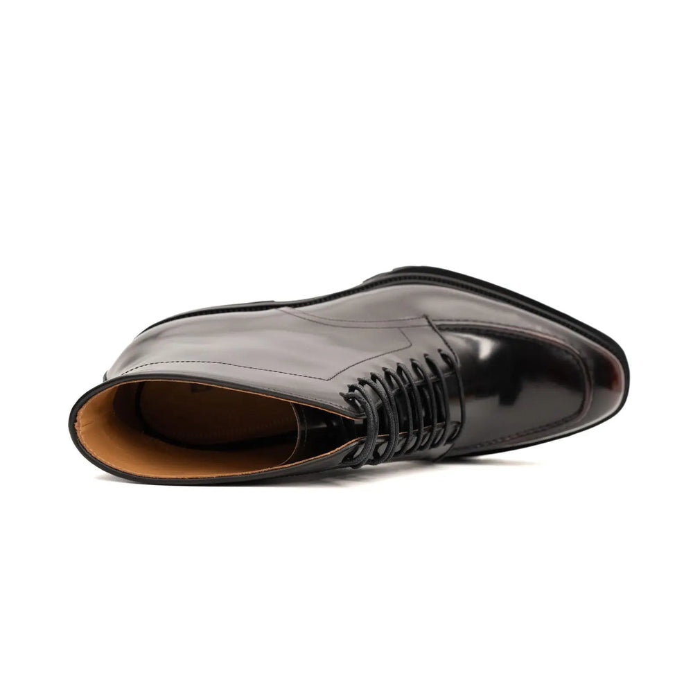 Wine Patent Lug Sole Ankle Boot