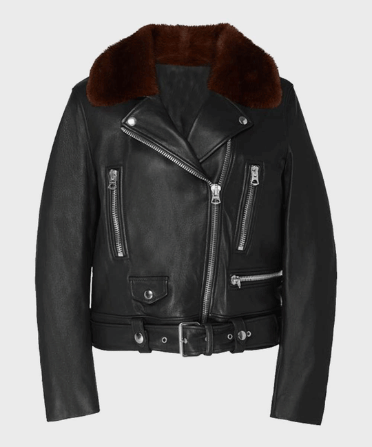 Women’s Black Shearling Motorcycle Leather Jacket