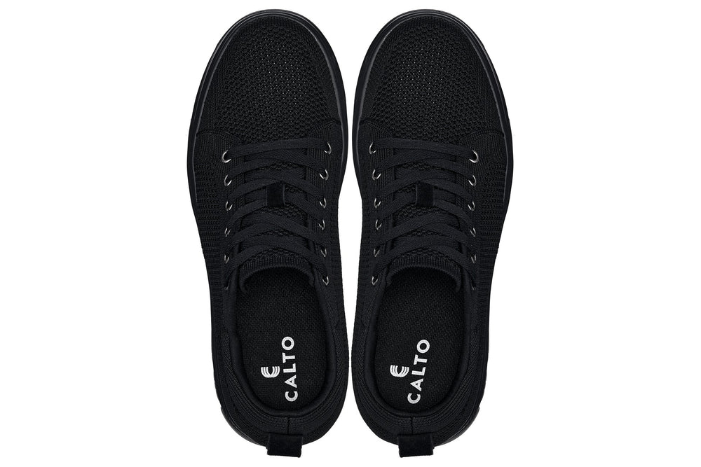 CALTO - X2320 - 2.4 Inches Taller (Black/Black Sole) - Lace Up Casual Sneaker - Lightweight