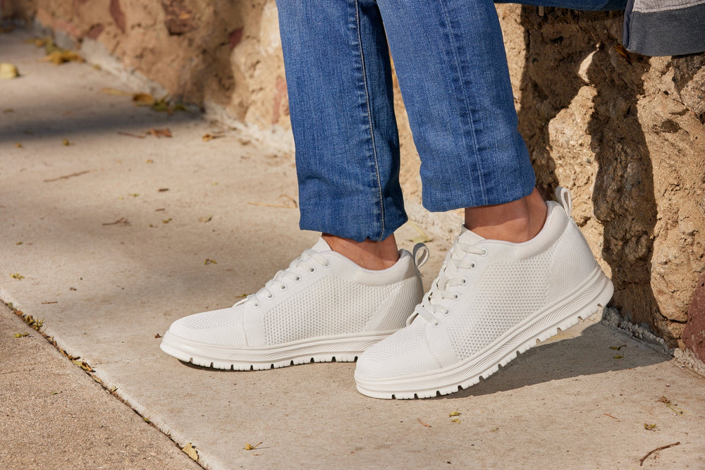 CALTO - X2321 - 2.4 Inches Taller (White/White Sole) - Lace Up Casual Sneaker - Lightweight