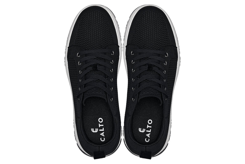 CALTO - X2322 - 2.4 Inches Taller (Black/White & Black Sole) - Lace Up Casual Sneaker - Lightweight