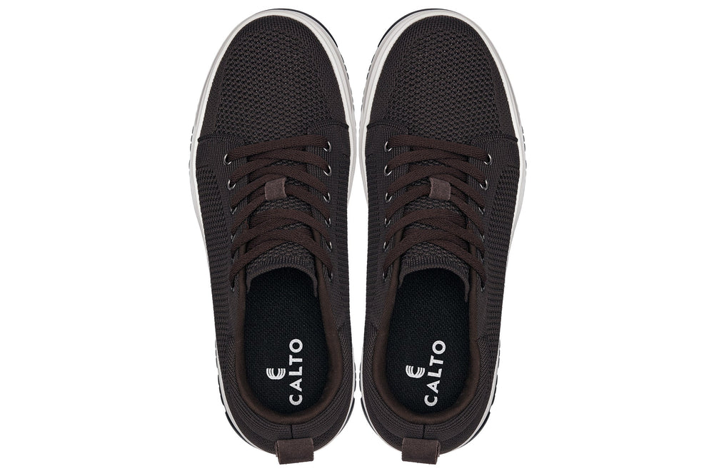CALTO - X2325 - 2.4 Inches Taller (Dark Brown/White & Black Sole) - Lace Up Casual Sneaker - Lightweight
