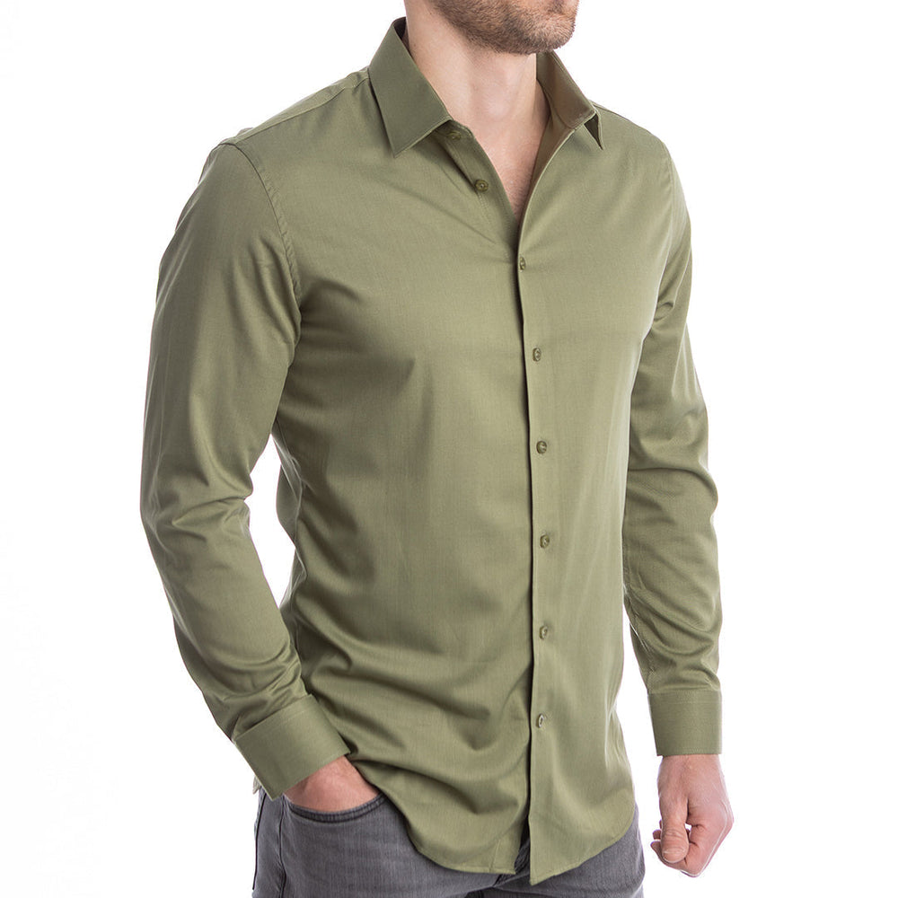 goTIELESS Ultimate Dress Shirt (Army Green) Million Dollar Collar