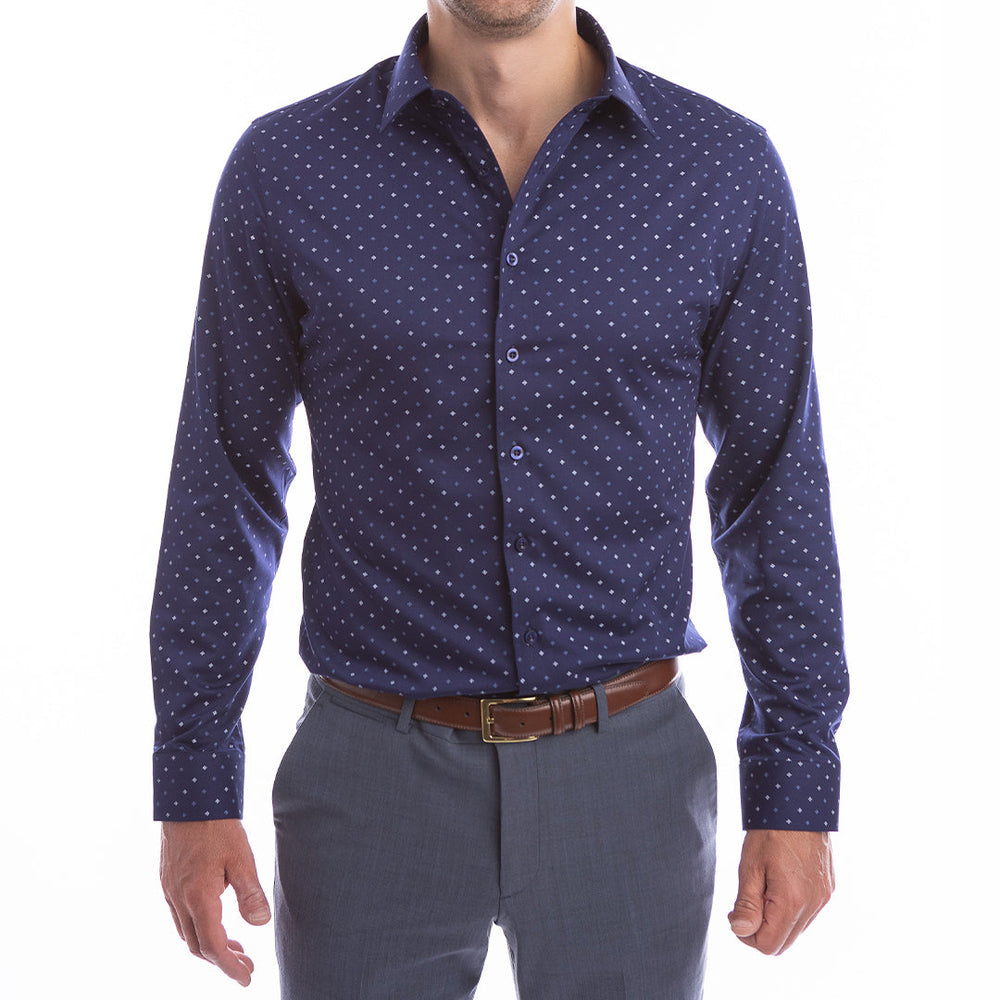 goTIELESS Ultimate Dress Shirt (Navy Polk-a-Dot) Million Dollar Collar